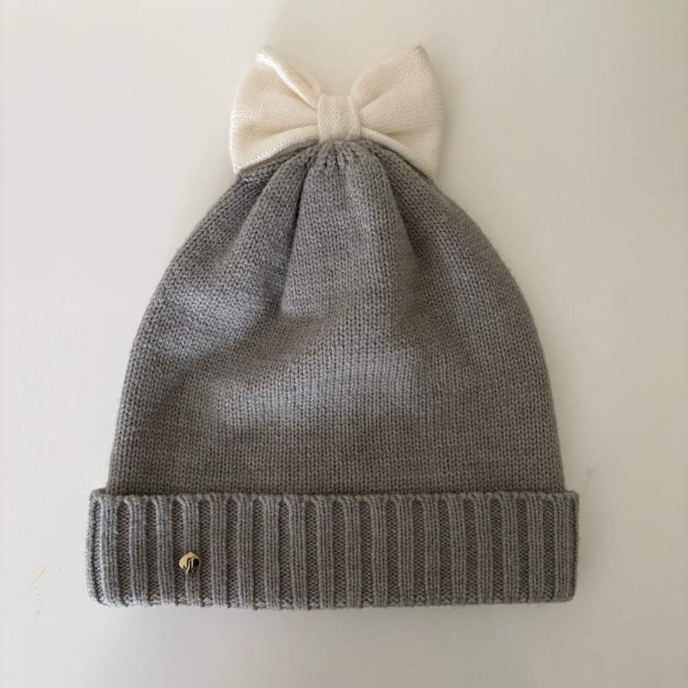 Kate Spade Gray Knit Hat with White Bow